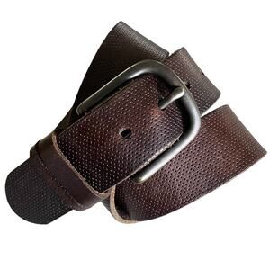 Fossil Men’s Leather Belt Sz 34 Perforated Dot Texture Wide Soft Dark Brown